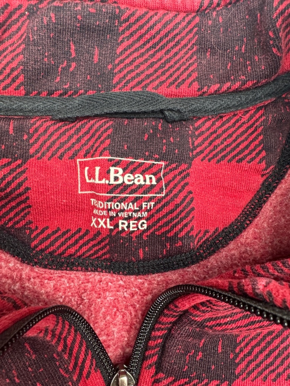 L.L. Bean Red and Black Buffalo Plaid Quarter-Zip Fleece pullover sweatshirt XXL - Picture 2 of 7